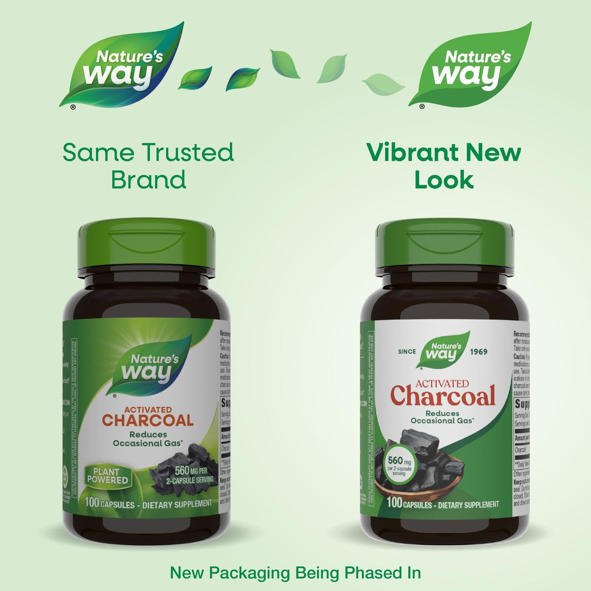 Nature's Way Activated Charcoal, Binds Unwanted Materials and Gas in the Digestive Tract*, 560 mg per 2-Capsule Serving, Nature's Way