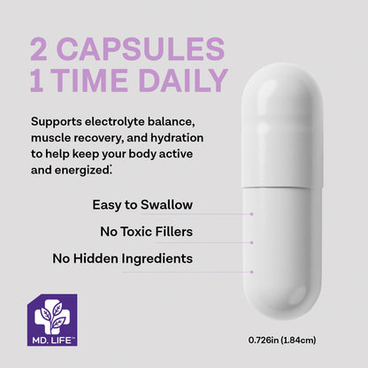 MD. Life Potassium Magnesium Supplement - 90 Capsules - Magnesium Potassium Supplement - High Absorption Complex MD.LIFE