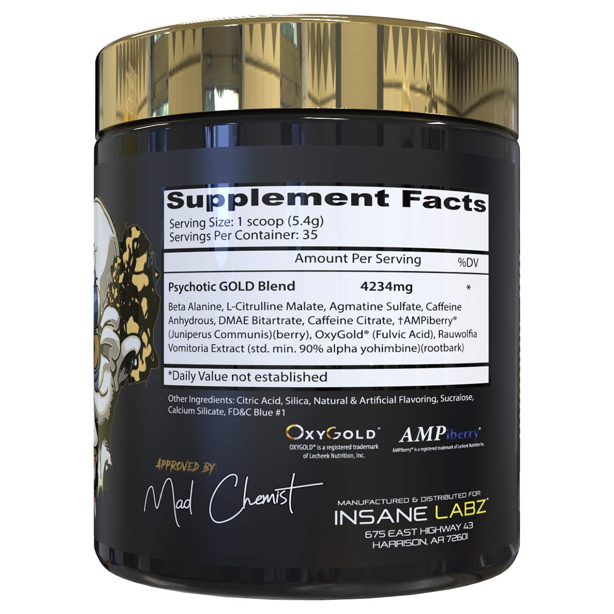 Insane Labz Psychotic Gold, High Stimulant Pre Workout Powder, Extreme Lasting Energy Focus, Pumps and Endurance with Beta Alanine, DMAE Bitartrate, NO Booster (35 Servings, Watermelon)