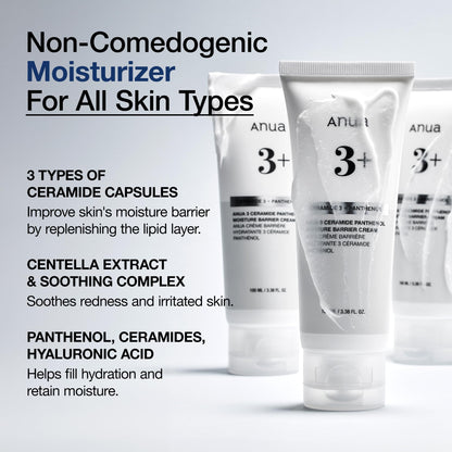 ANUA 3 Ceramide Panthenol Moisture Barrier Cream, 3.38 fl oz ANUA