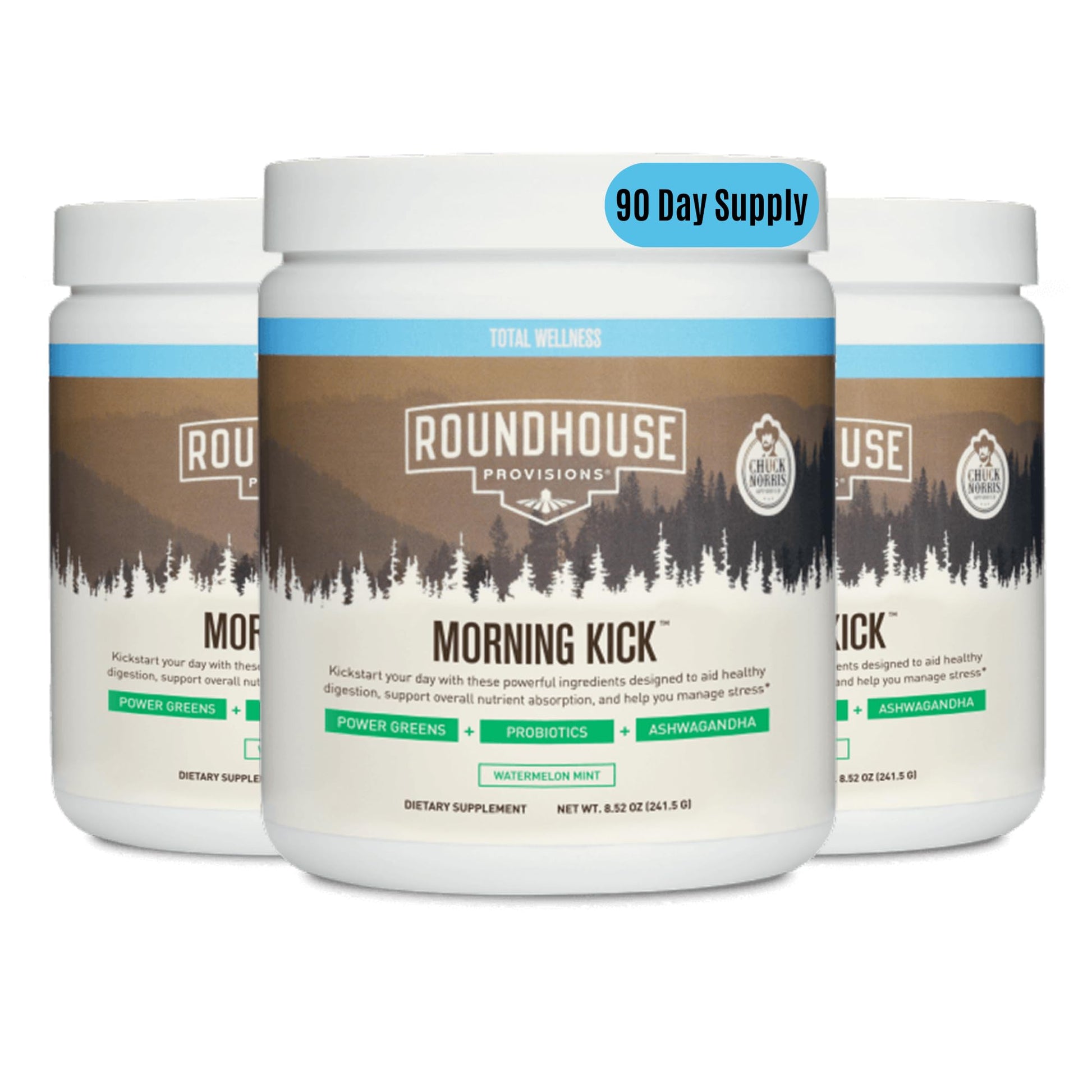 ROUNDHOUSE PROVISION Morning Kick by Chuck Norris - Watermelon Mint Flavor - Greens Superfood Powder with Probiotics, Collagen Peptides & Ashwagandha to Help Support Gut & Joint Health, 3 Pack ROUNDHOUSE PROVISION buy australia supplements