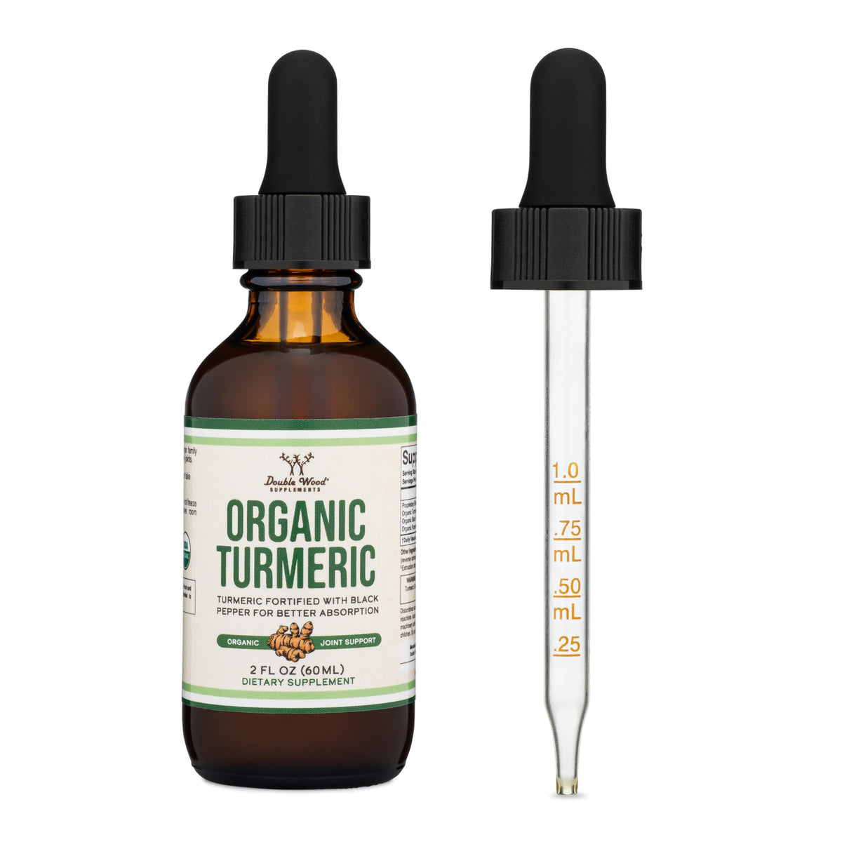 Turmeric Curcumin with Black Pepper Drops - Organic Turmeric Supplement Drops 1,180mg - 2FL OZ, 60 Servings (with Black Pepper Seed, Ginger, Rosemary, and Sage) Double Wood Supplements