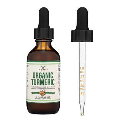 Turmeric Curcumin with Black Pepper Drops - Organic Turmeric Supplement Drops 1,180mg - 2FL OZ, 60 Servings (with Black Pepper Seed, Ginger, Rosemary, and Sage) Double Wood Supplements