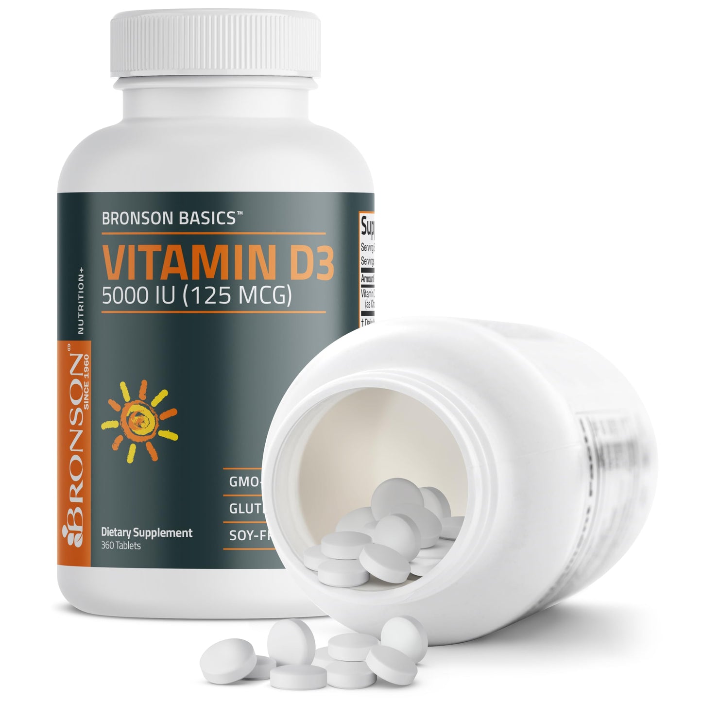 Bronson Vitamin D3 5000iu (125mcg) Healthy Muscle Function and Immune Support, Non-GMO, 360 Tablets Bronson