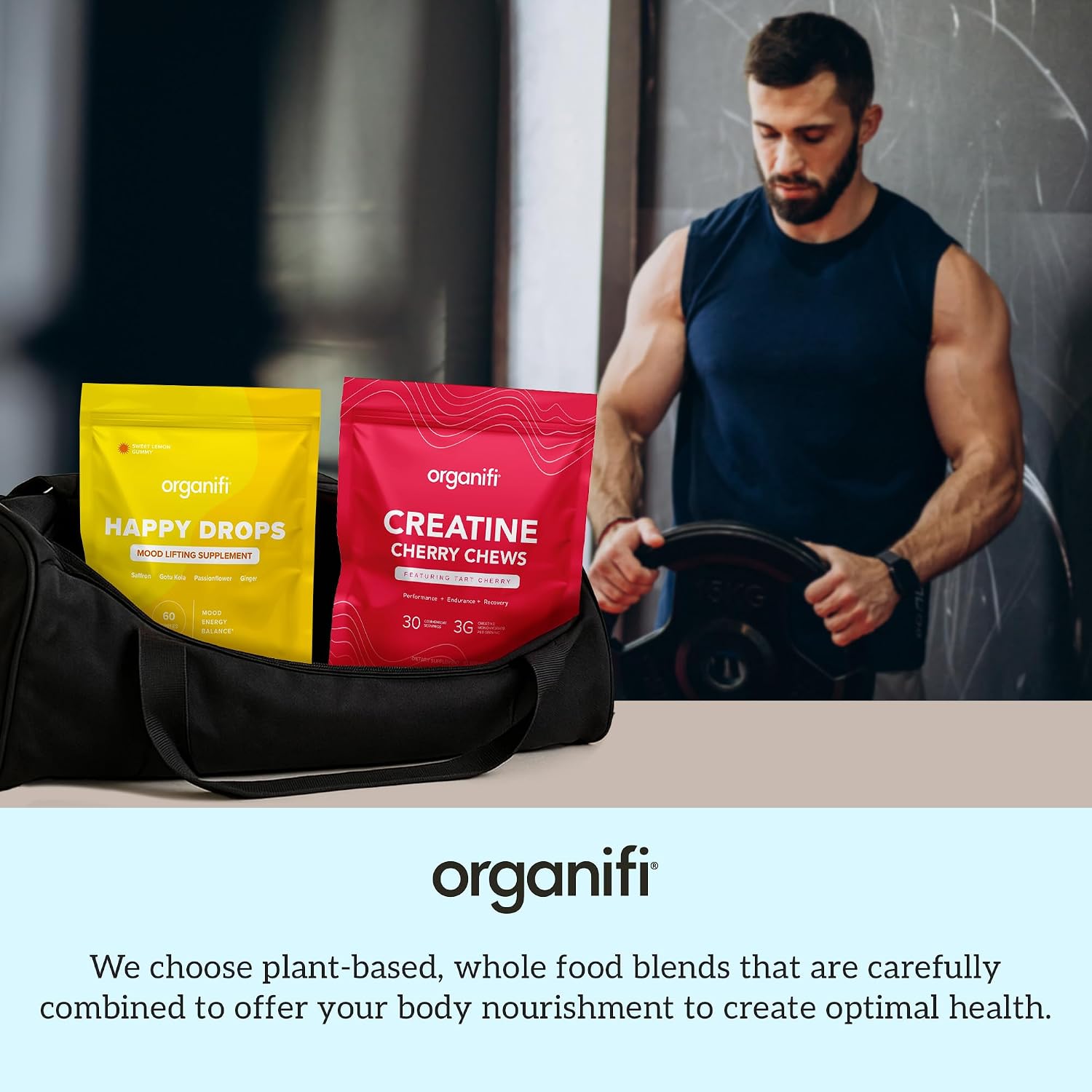 Organifi Strength and Mood Bundle - 30 Servings of Creatine Cherry Chews and Lemon Happy Drops - Delicious Creatine Monohydrate and Calming Saffron Gummies for Men and Women Gsupps Australia