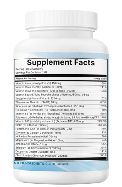 Micro Ingredients Pure Methylated Multivitamin, 240 Capsules | 19-in-1 Formula with Vitamins C, D, B12, Folate, Magnesium Micro Ingredients