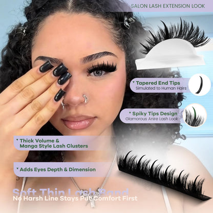 KEYYOU Lash Clusters with Spikes - 200D Volume Wispy Manga Lash Clusters KEYYOU