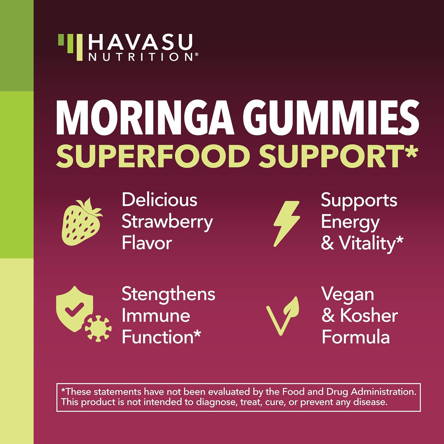 Moringa Gummies 400mg Per Serving, Green Superfood Supplement, 60 Count | Moringa Leaf Extract for Immune Support, Multivitamin Moringa Supplement, 60 Count, Vegan, Non-GMO, Gluten Free, 30 Servings Gsupps Australia