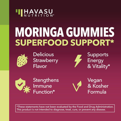 Moringa Gummies 400mg Per Serving, Green Superfood Supplement, 60 Count | Moringa Leaf Extract for Immune Support, Multivitamin Moringa Supplement, 60 Count, Vegan, Non-GMO, Gluten Free, 30 Servings Gsupps Australia