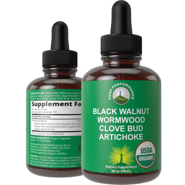 USDA Organic Wormwood Black Walnut Clove Drops Cleanse for Humans. Sugar Free Supplement for Intestinal Cleanse, Detox Support for Adults and Kids. with Artichoke and Clove Bud. Kosher, No GMOs Peak Performance buy australia supplements