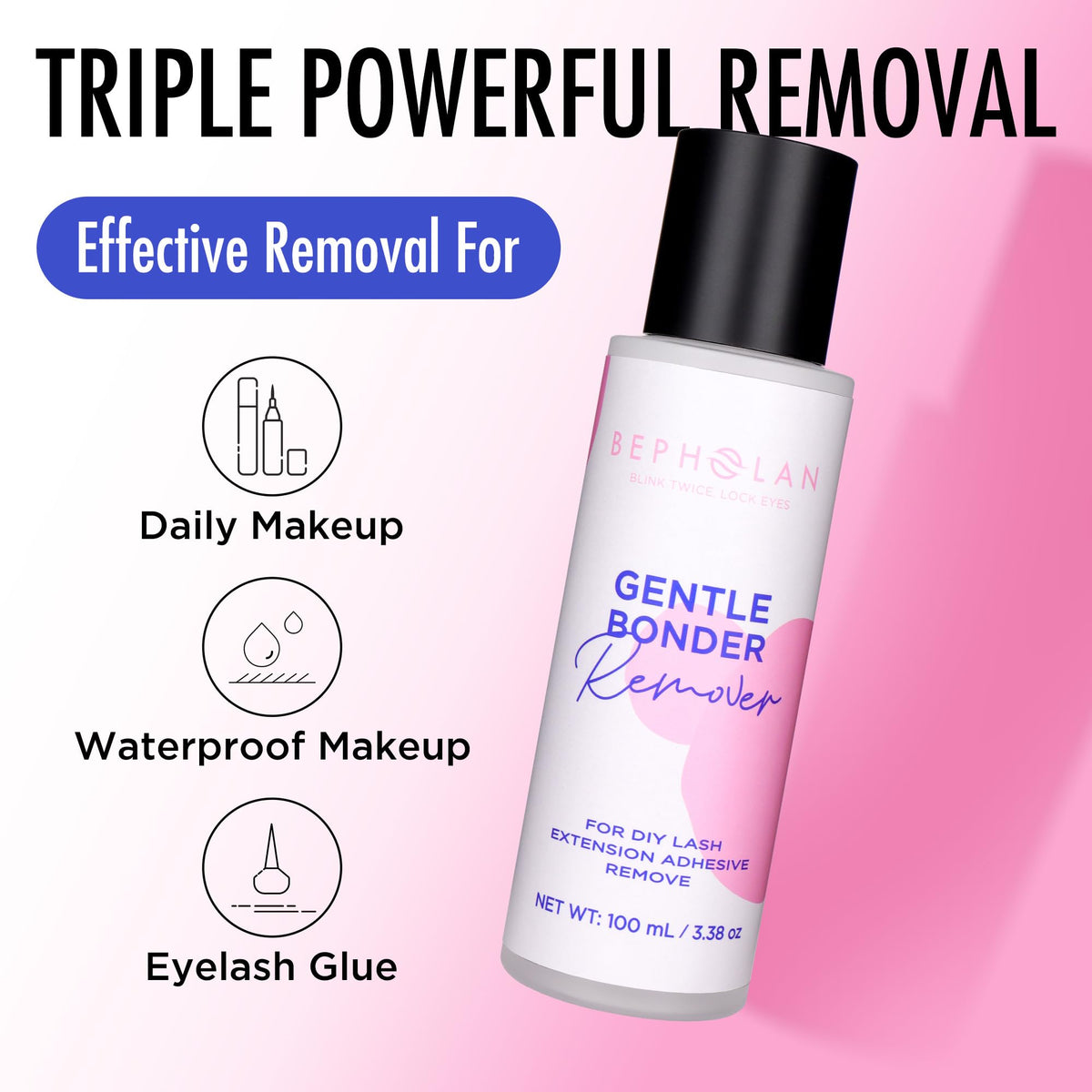 BEPHOLAN Cluster Lash Glue Remover 100ml, Makeup Remover for Sensitive Eyes BEPHOLAN