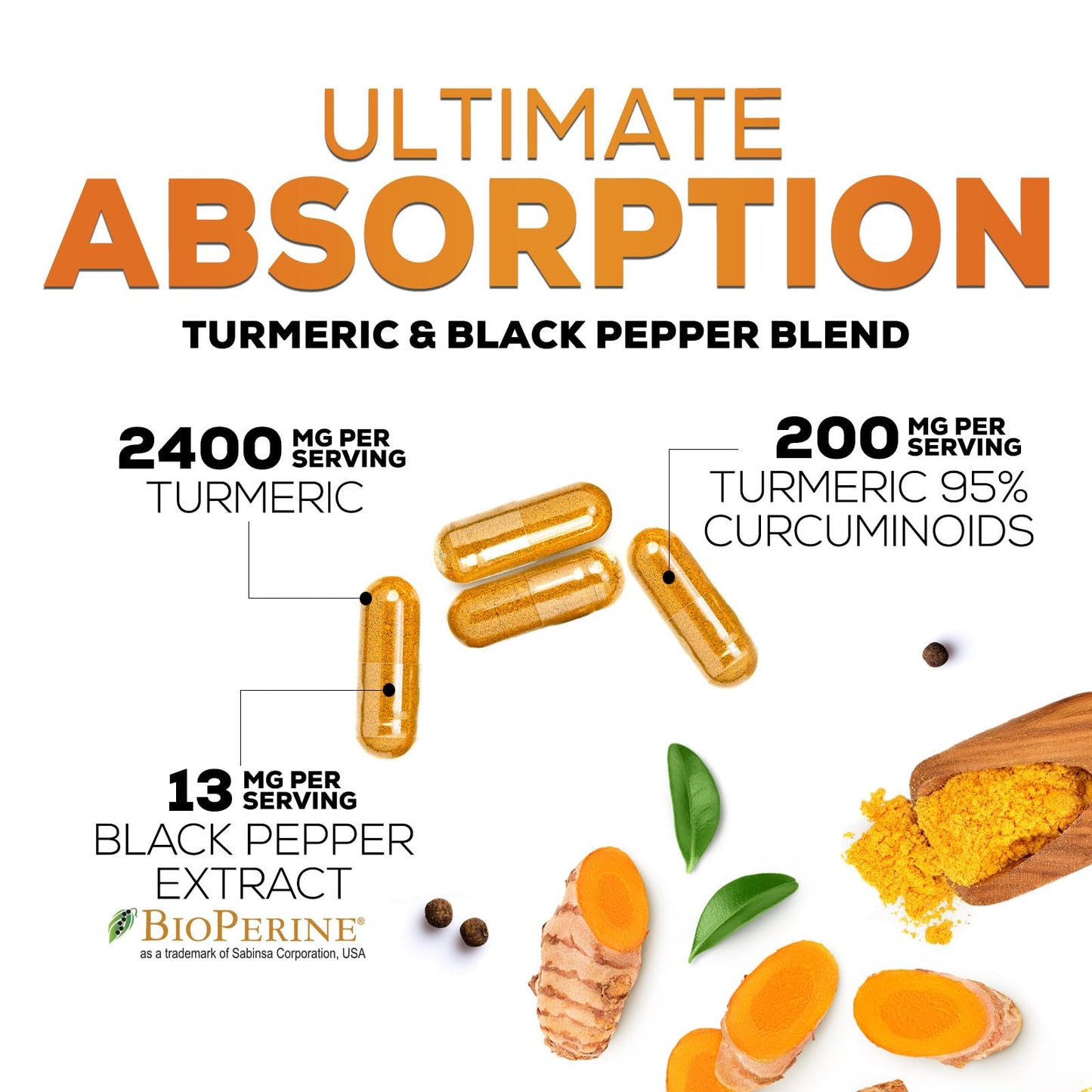 Turmeric Curcumin Supplement - 2400mg Organic Turmeric Per Serving - 95% Curcuminoids & BioPerine Black Pepper Extract for Best Absorption - Natural Vegan Joint Support Nature's Nutrition