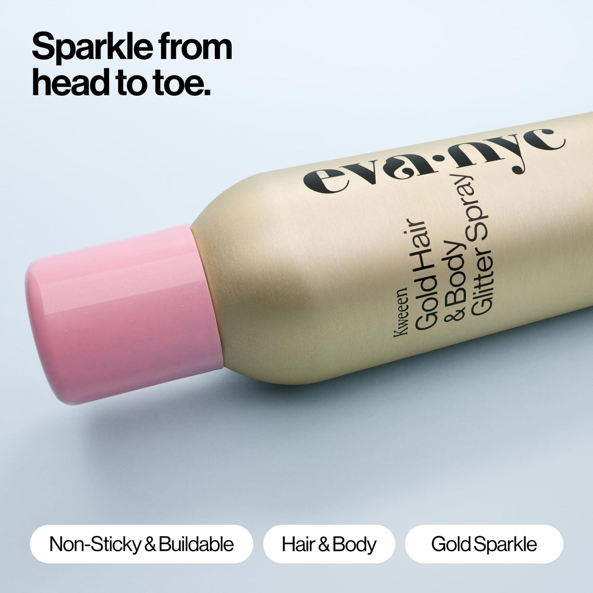 Eva NYC Kweeen Gold Hair and Body Glitter Spray - Ultra Shimmery Gold Glitter for Festivals - Adds Shine + Non-Sticky - Quick Drying Sparkle Spray for Hair and Body - Warm Vanilla Scent - 4.9 oz EVA·NYC