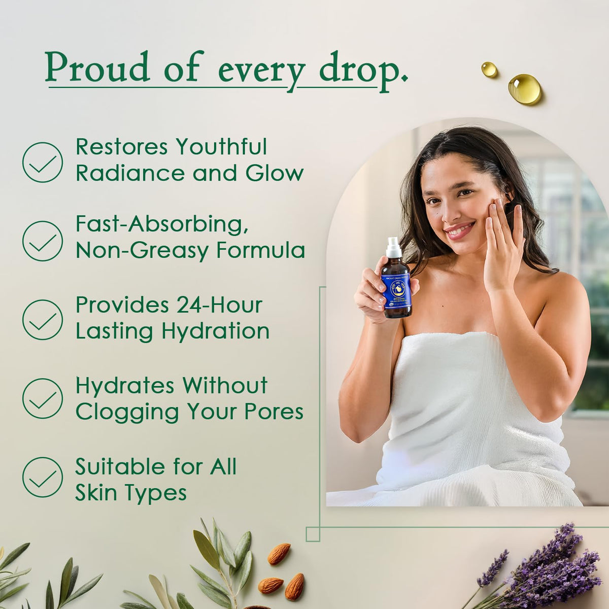 Organic Body Oil Dry Skin - After Shower Natural Face Oil & Body Moisturizer with Cold Pressed Almond, Olive, Jojoba, Rosehip, Vitamin E & Lavender oils. Facial Skin Care for Women & Men, Scented 4oz Ancient Greek Remedy