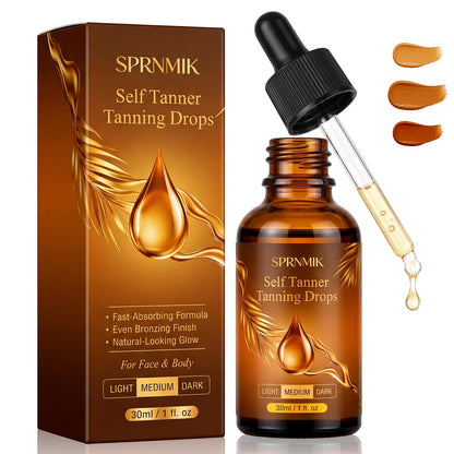 Self Tanning Drops for Face & Body, Face Self Tanner Drops with Natural-Looking Glow to Add to Moisturizer, Organic Sunless Tanner with Streak-Free & Non Orange,Skincare 1 Fl Oz (Medium) Sprnmik