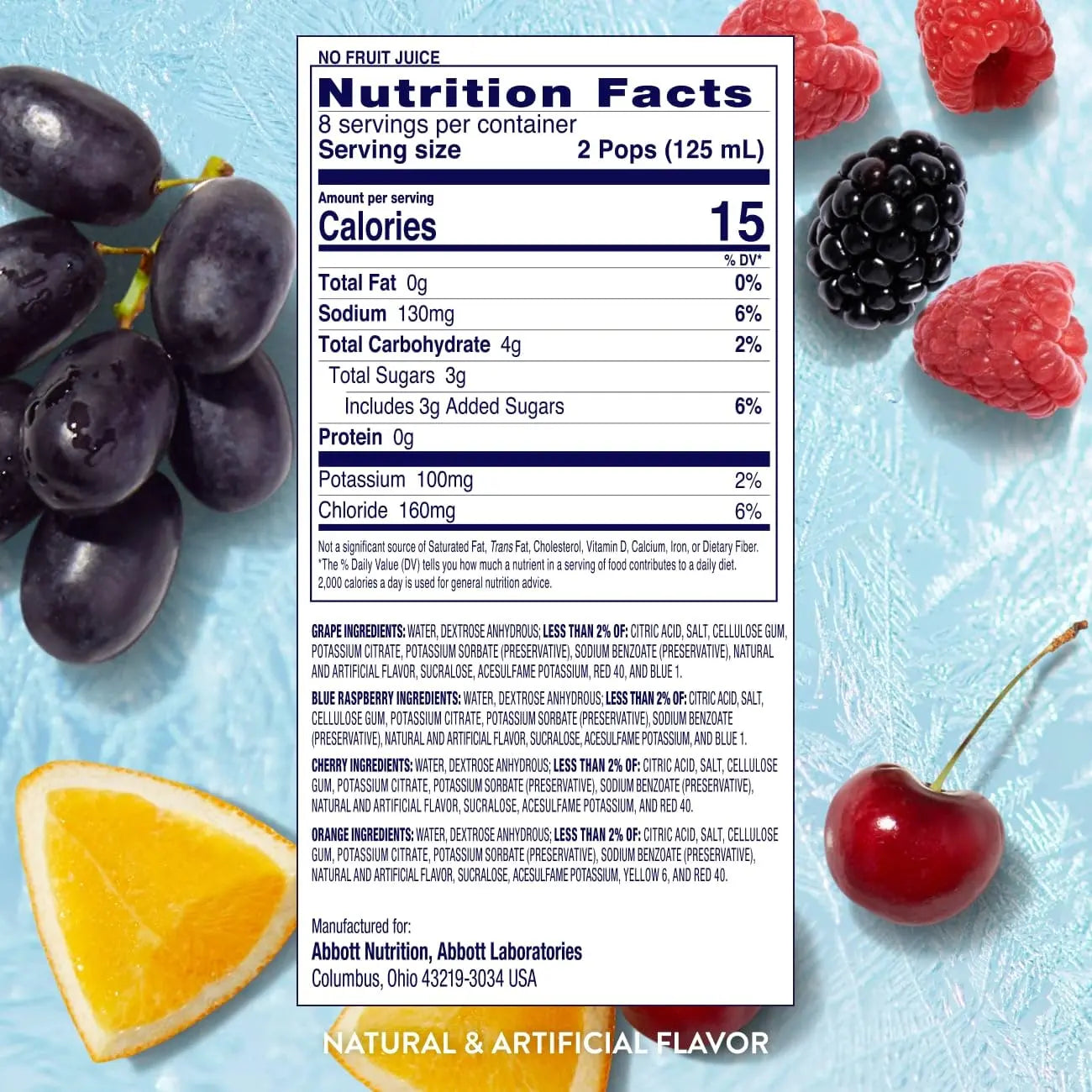 Pedialyte Electrolyte Solution Freezer Pops, Hydration Variety Pack— Grape, Blue Raspberry, Cherry, Orange, Pack of 64 Pedialyte