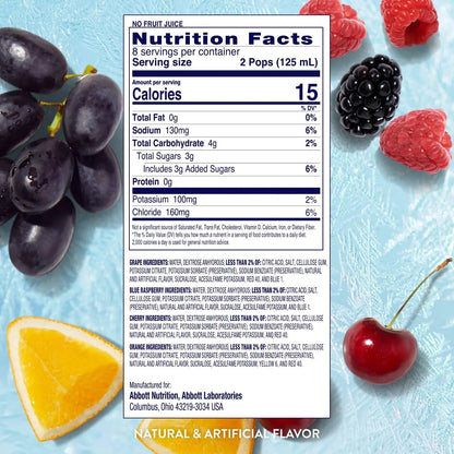 Pedialyte Electrolyte Solution Freezer Pops, Hydration Variety Pack— Grape, Blue Raspberry, Cherry, Orange, Pack of 64 Pedialyte