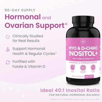 Optify Inositol Supplement for Women – 90-Day Supply – Myo-Inositol and D-Chiro Inositol with Folate and Vitamin D – 40:1 Ratio – Hormone Balance & Ovarian Support - 360 Capsules Optify