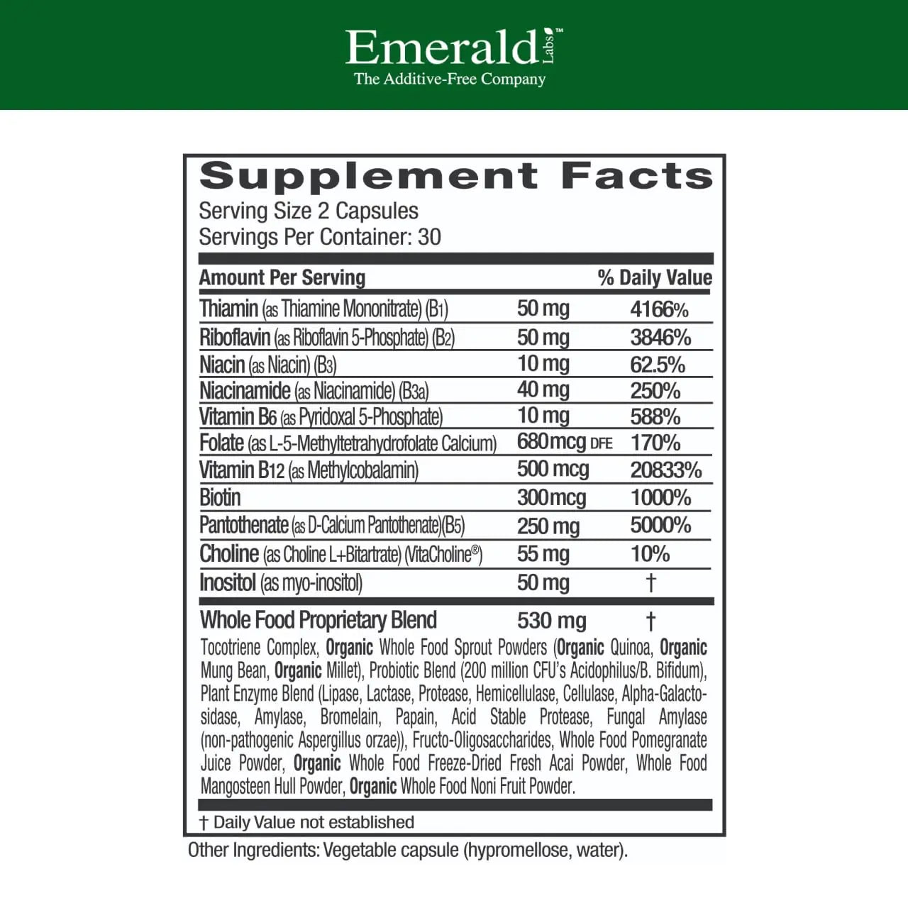 EMERALD LABS B-Healthy - Vegan Vitamin B Complex - Includes Methylated Folic Acid & Full Spectrum B Vitamins - Supports Immune, Brain & Heart Health* - 60 Vegetable Capsules EMERALD LABS