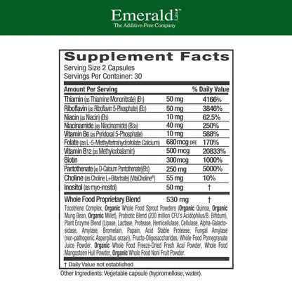EMERALD LABS B-Healthy - Vegan Vitamin B Complex - Includes Methylated Folic Acid & Full Spectrum B Vitamins - Supports Immune, Brain & Heart Health* - 60 Vegetable Capsules EMERALD LABS