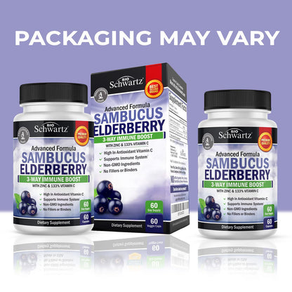 Elderberry Capsules with Zinc and Vitamin C for Adults - Immune Support Vitamins for Women and Men - Black Sambucus Elderberry Vitamin C and Zinc BioSchwartz