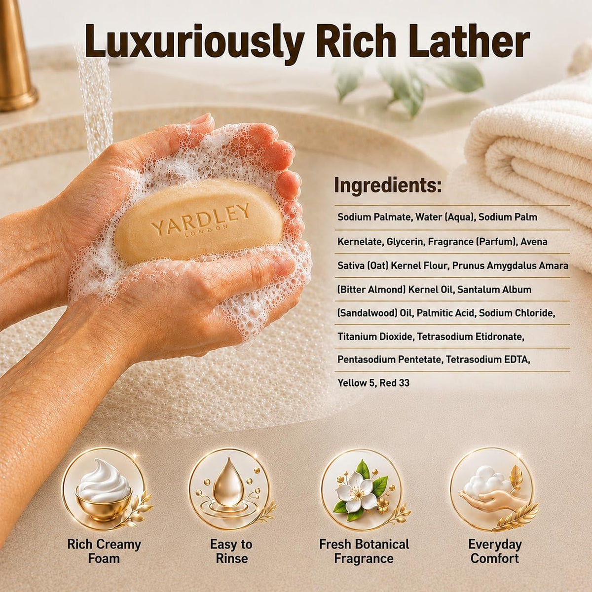 Yardley Oatmeal and Almond Bar Soap, Oatmeal & Almond, 4 Ounce Yardley