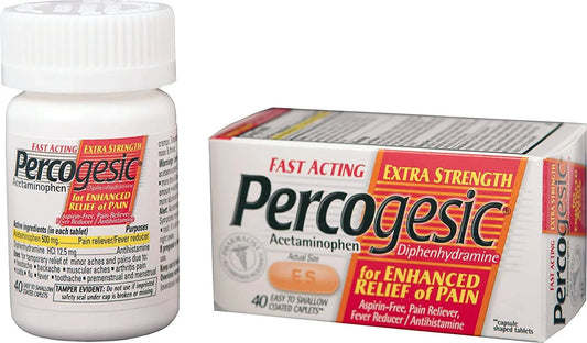 Percogesic Aspirin Free Pain Relief Tablets, Extra Strength, Acetaminophen and Diphenhydramine, 40 ct (Pack of 1) Percogesic