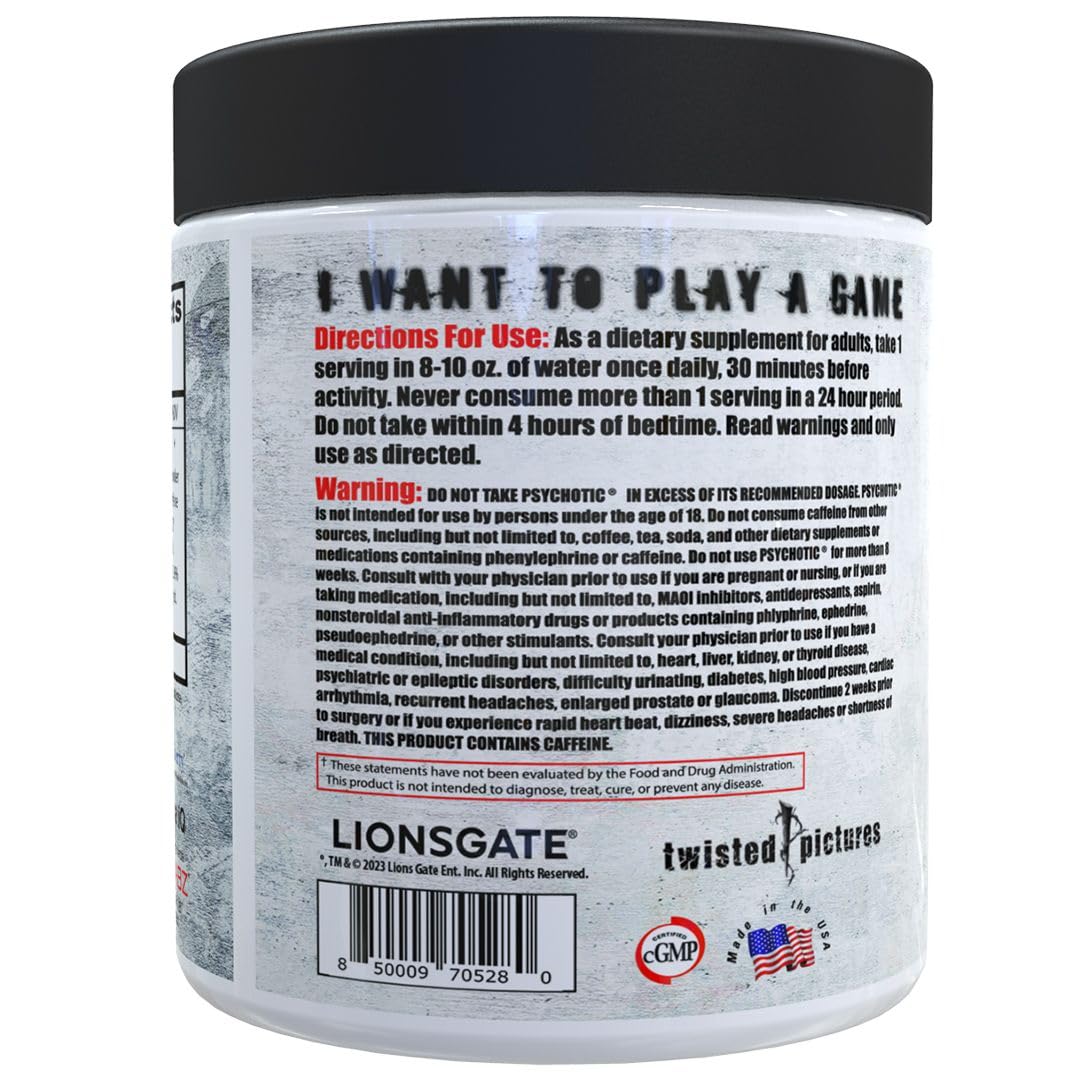 Insane Labz Psychotic Saw, High Stim Pre Workout Powder with OxyGold™ and AMPiberry®,Extreme Lasting Energy with Teacrine®,Focus with CognitIQ® and Endurance (30 Servings, Watermelon)