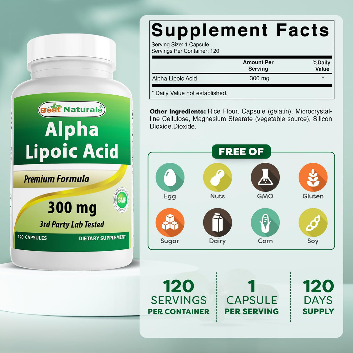 Best Naturals Alpha Lipoic Acid 300 mg 120 Capsules Best Naturals