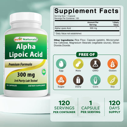 Best Naturals Alpha Lipoic Acid 300 mg 120 Capsules Best Naturals