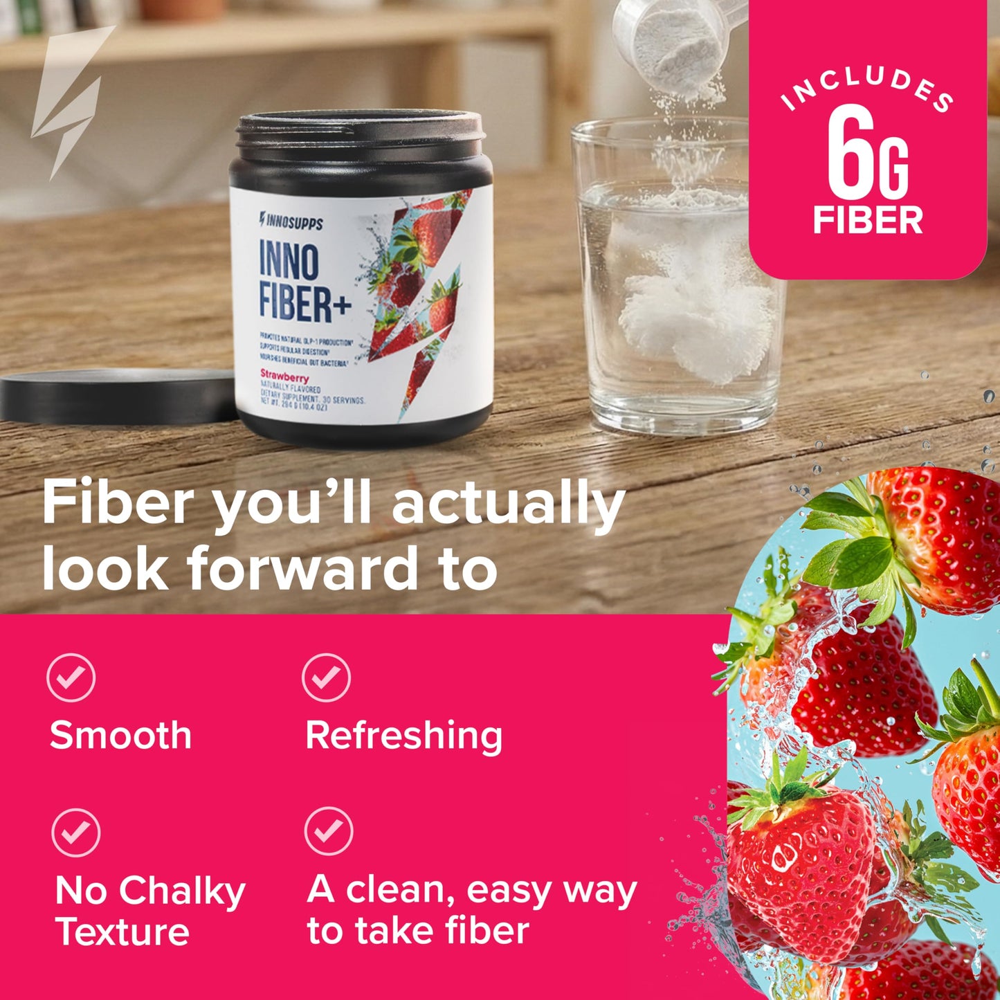 Inno Fiber+ 6g Daily 3-in-1 Fiber Supplement + Prebiotic, Probiotic, and Postbiotic for Men & Women, Supports Digestive Health, Gut Health, 30 Servings