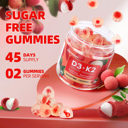 Vitamin D3 K2 Gummies w/Magnesium Sugar Free - 90 Count | D3 Vitamin 5,000 IU + K2(MK-7) 100 mcg - Vegan K2 D3 Vitamin Supplement, Highly Absorbent Supports Bone IRIDESICENT