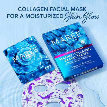MAREE Collagen Facial Mask with Hyaluronic Acid — Sheet Face Mask Skincare — Centella Asiatica, Green & Red Algae Extract MAREE