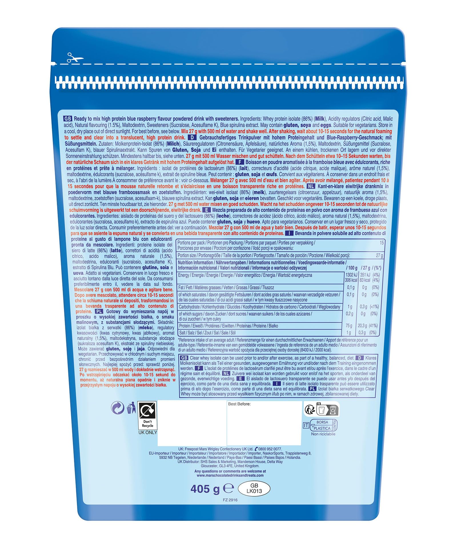 Hubba Bubba Blue Raspberry Clear Whey Isolate, Protein Powder Drink, 405g Pouch Hubba Bubba buy australia supplements