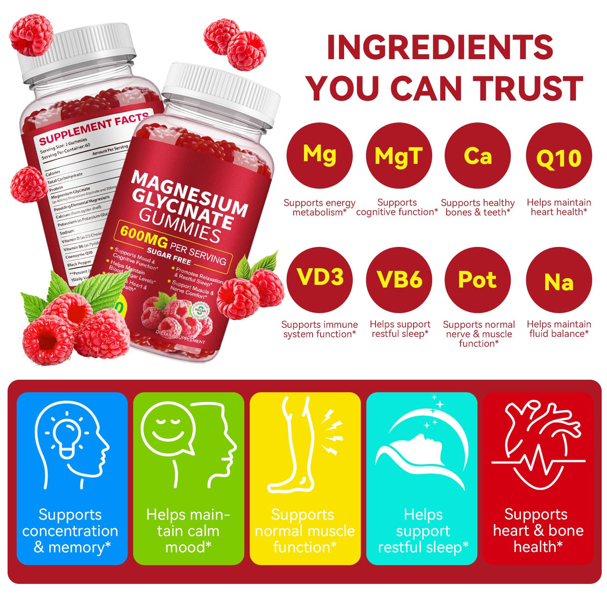 120 Count Magnesium Glycinate Gummies 600mg for Adults, Supports Relaxation, Magnesium Glycinate Chewable, Mariayu
