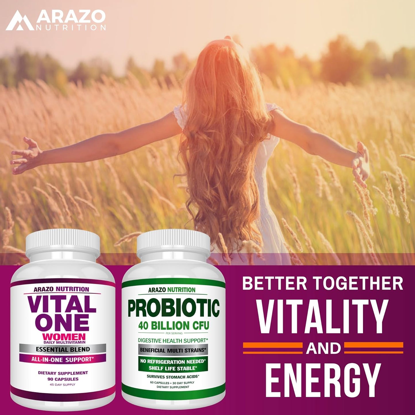 Arazo Nutrition Vital One Multivitamin for Women - Daily Wholefood Supplement - 90 Vegan Capsules Gsupps Australia