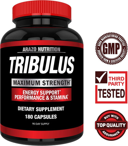 Arazo Nutrition Tribulus Terrestris 1500mg Extract Powder Per Serving – 180 Capsules - Energy Booster with Estrogen Blocker Gsupps Australia