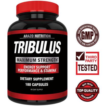 Arazo Nutrition Tribulus Terrestris 1500mg Extract Powder Per Serving – 180 Capsules - Energy Booster with Estrogen Blocker Gsupps Australia