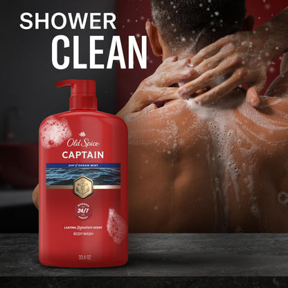 Old Spice Refreshing Body Wash for Men, 3X Defense, 24/7 Shower Fresh with Long Lasting Scent, Red Collection, Captain with Bergamot Scent, 33.4 oz Old Spice