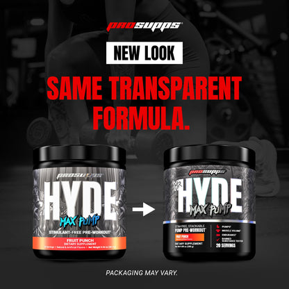ProSupps Mr. Hyde Max Pump Pre Workout Powder - Stim-Free Preworkout Supports Blood Flow, Muscle Volume & Endurance - Caffeine-Free Nitric Oxide Gym & Fitness Supplements (Blue Razz, 20 Servings)