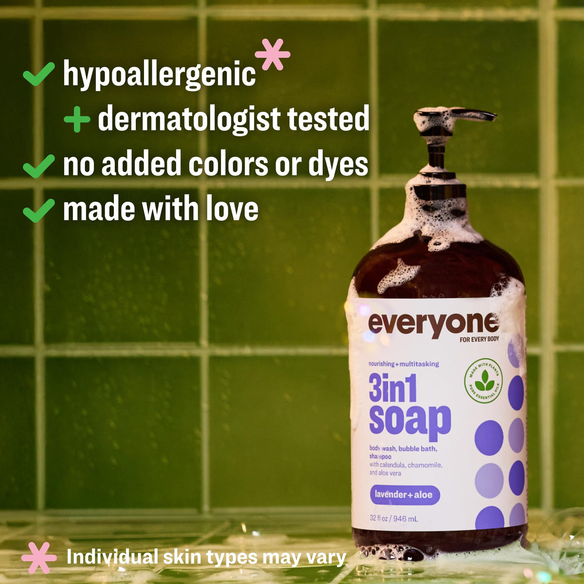 Everyone 3-in-1 Soap Body Wash Bubble Bath Shampoo Lavender Aloe 32oz 2pk everyone for every body