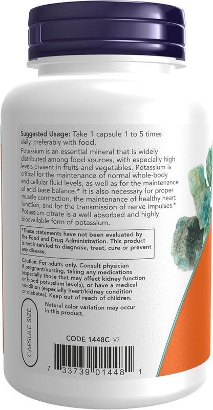 NOW Potassium Citrate 99 mg,180 Capsules Gsupps Australia