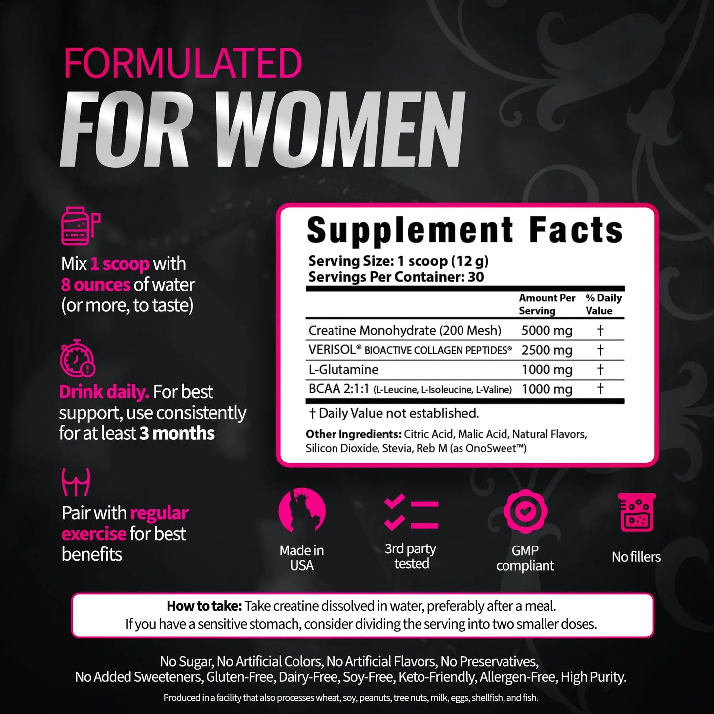 Bold Buns Creatine for Women – Supplement with Collagen & BCAA – Supports Muscle Development, Post-Workout Recovery, Skin Elasticity, Bold Buns