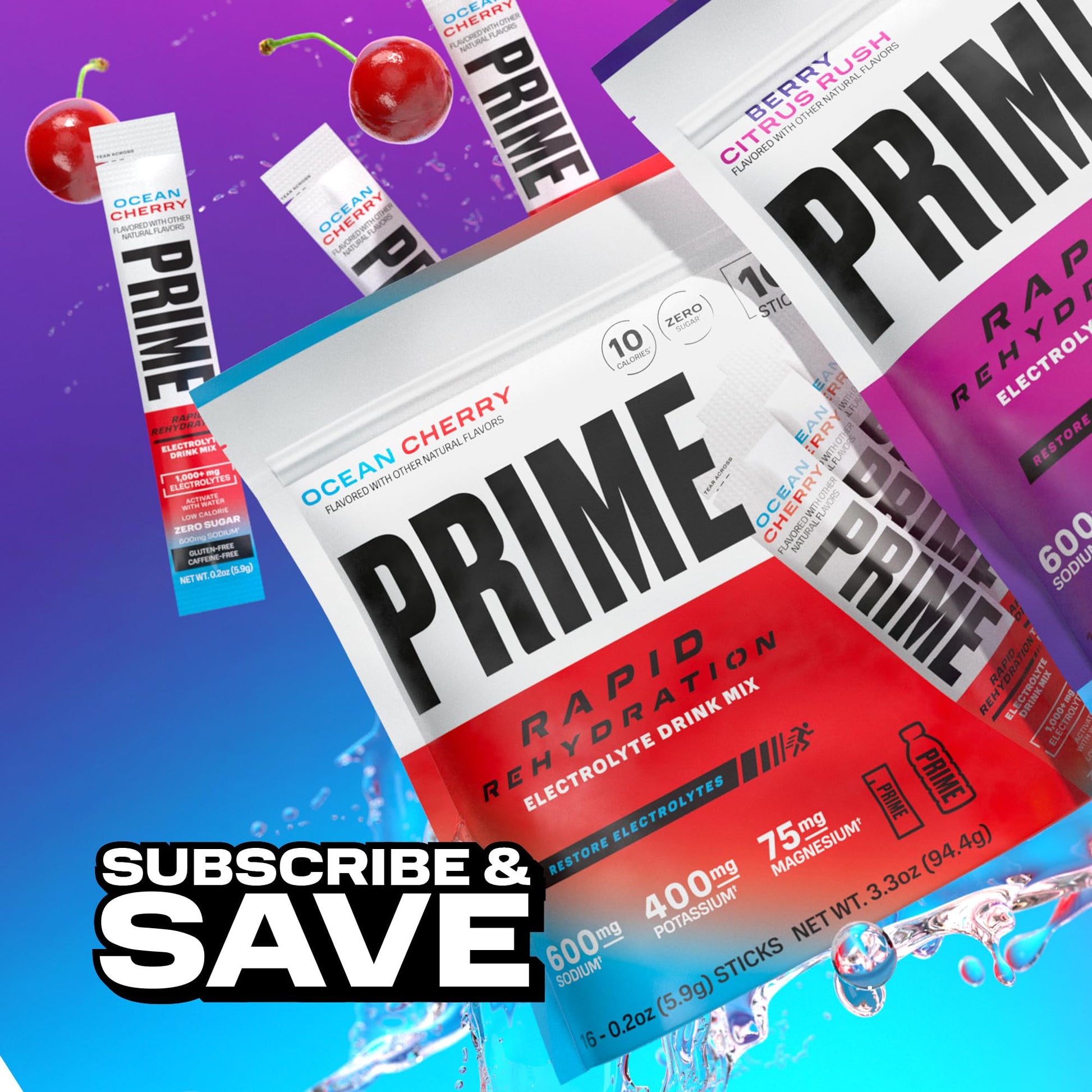 Prime Rapid Rehydration Electrolyte Powder Sticks, Ocean Cherry, Sugar Free Hydration Drink Mix with Sodium, Potassium, Magnesium & B Vitamins PRIME HYDRATION buy australia supplements