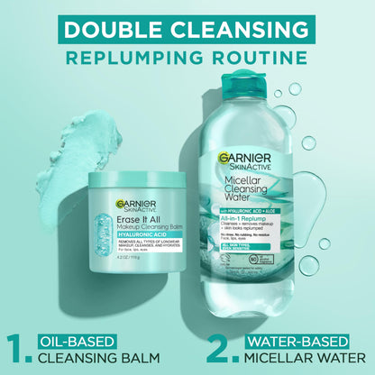 Garnier Erase It All Makeup Cleansing Balm with Hyaluronic Acid, Replumping Facial Cleanser and Makeup Remover, 4.2 Oz Garnier