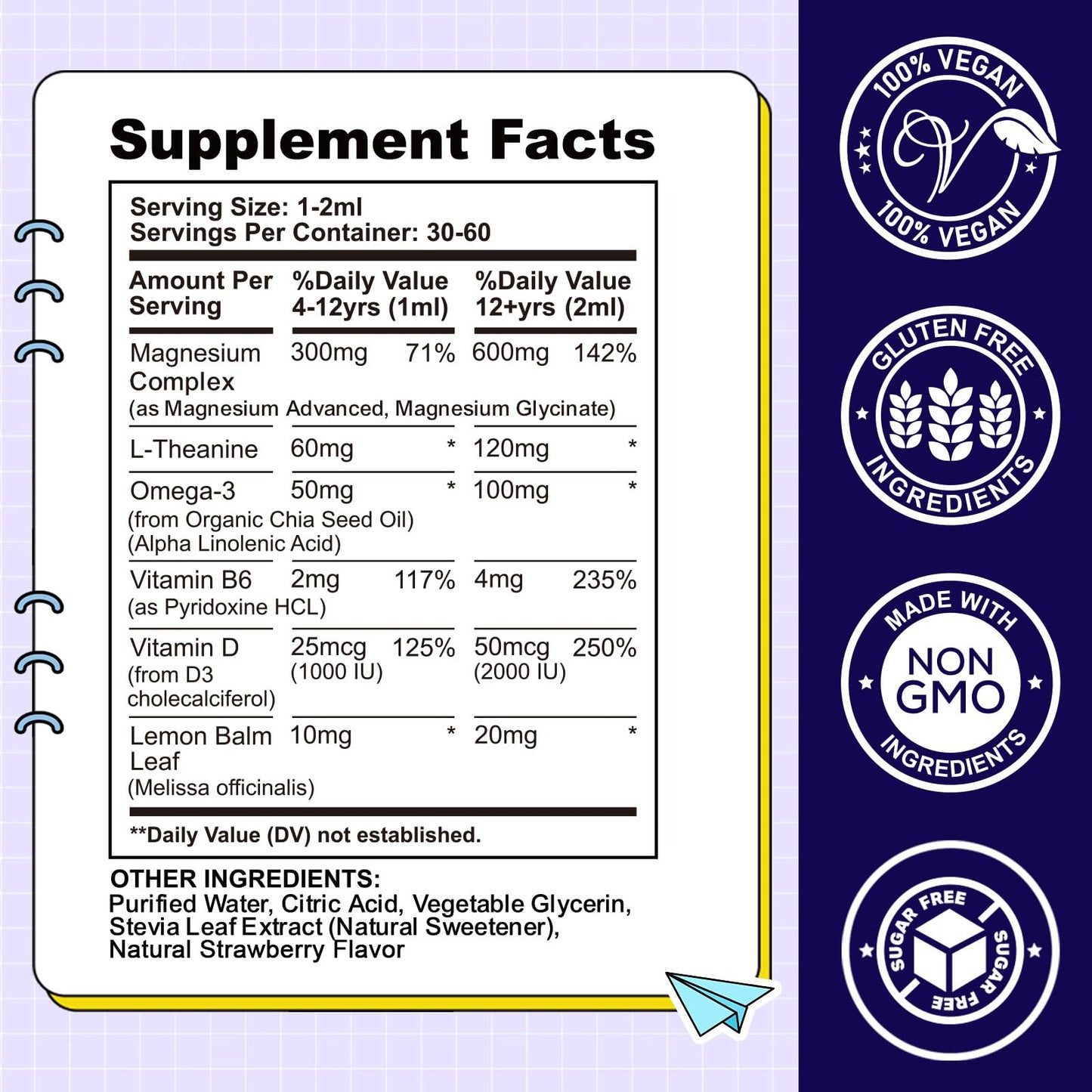 Kids Magnesium Liquid Drops-Magnesium Glycinate Liquid for Kids Supplement-w/L-theanine, Omega-3, Vitamin B6, D3 - for Sleep, Relaxation, Brain, Bones CFILIHTC