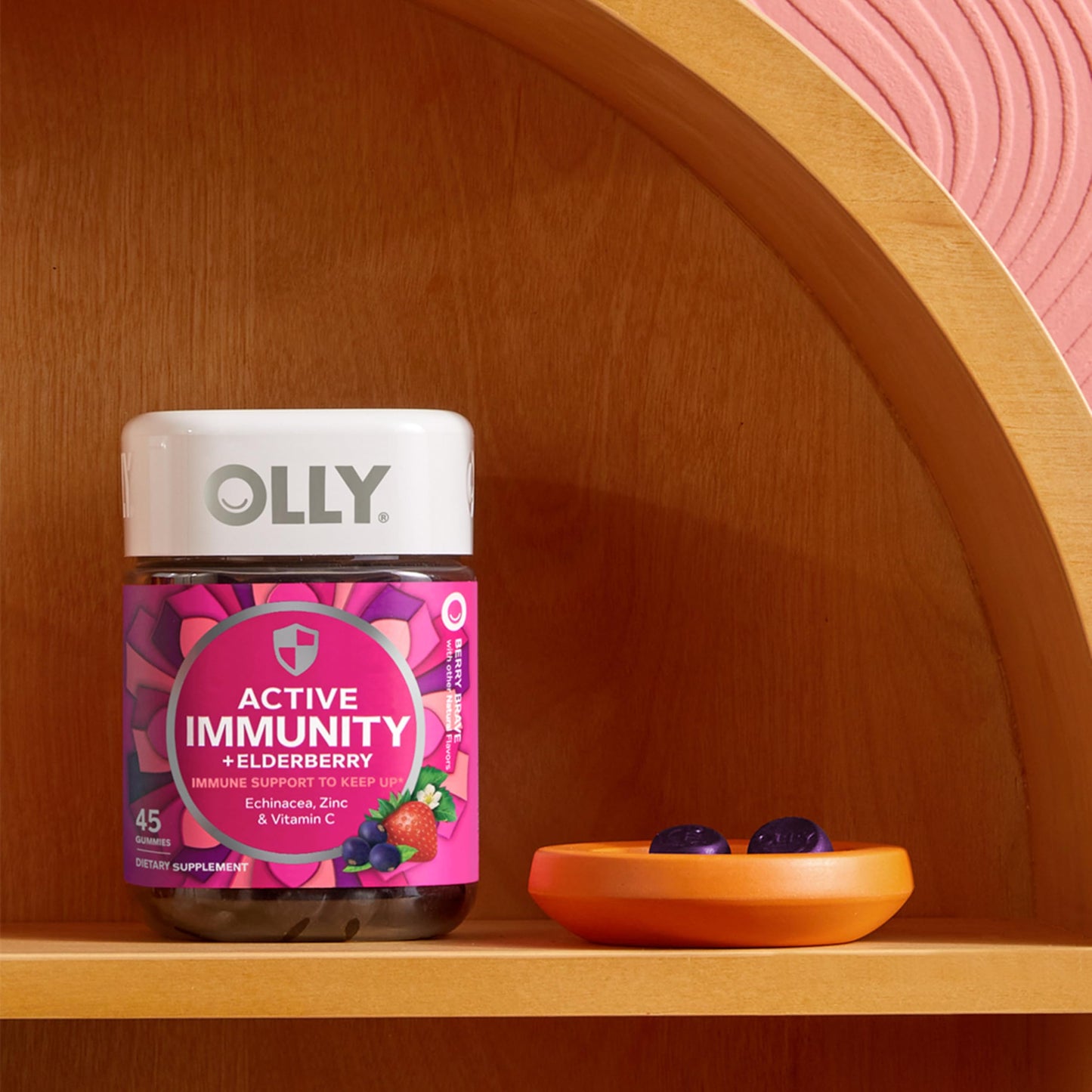 OLLY Immunity Gummy, Immune Support, Elderberry, Zinc, Vitamin C, Supplement, Berry Flavor, 15 Day Supply - 45 Count OLLY