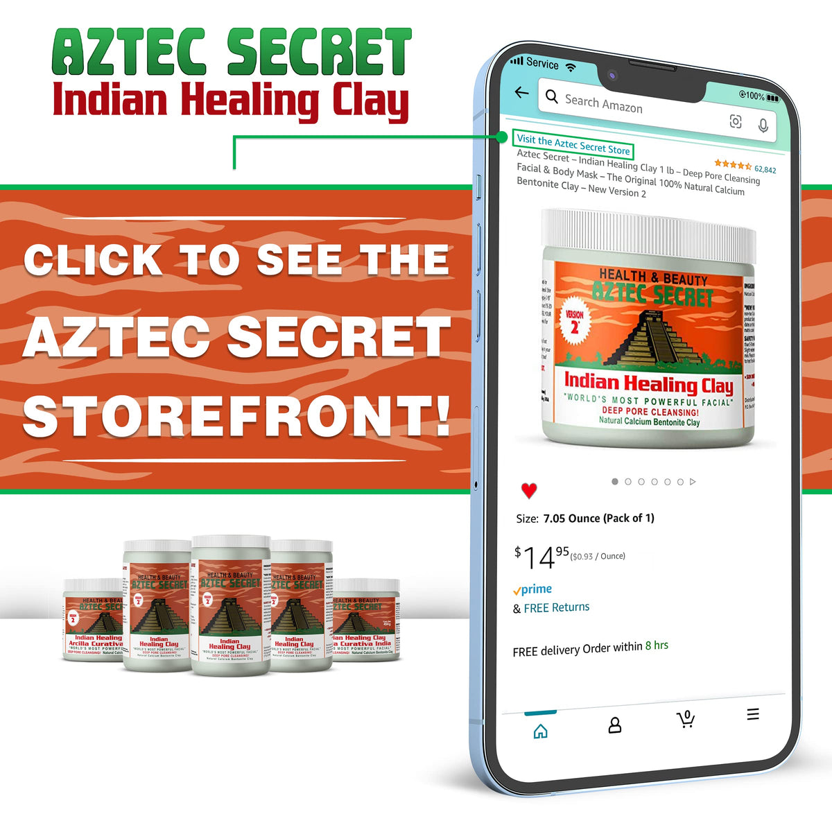 Aztec Secret– Indian Healing Clay 16 Oz – Deep Pore Cleansing Facial & Body Mask – The Original 100% Natural Calcium Bentonite Clay – New Version 2 Aztec Secret