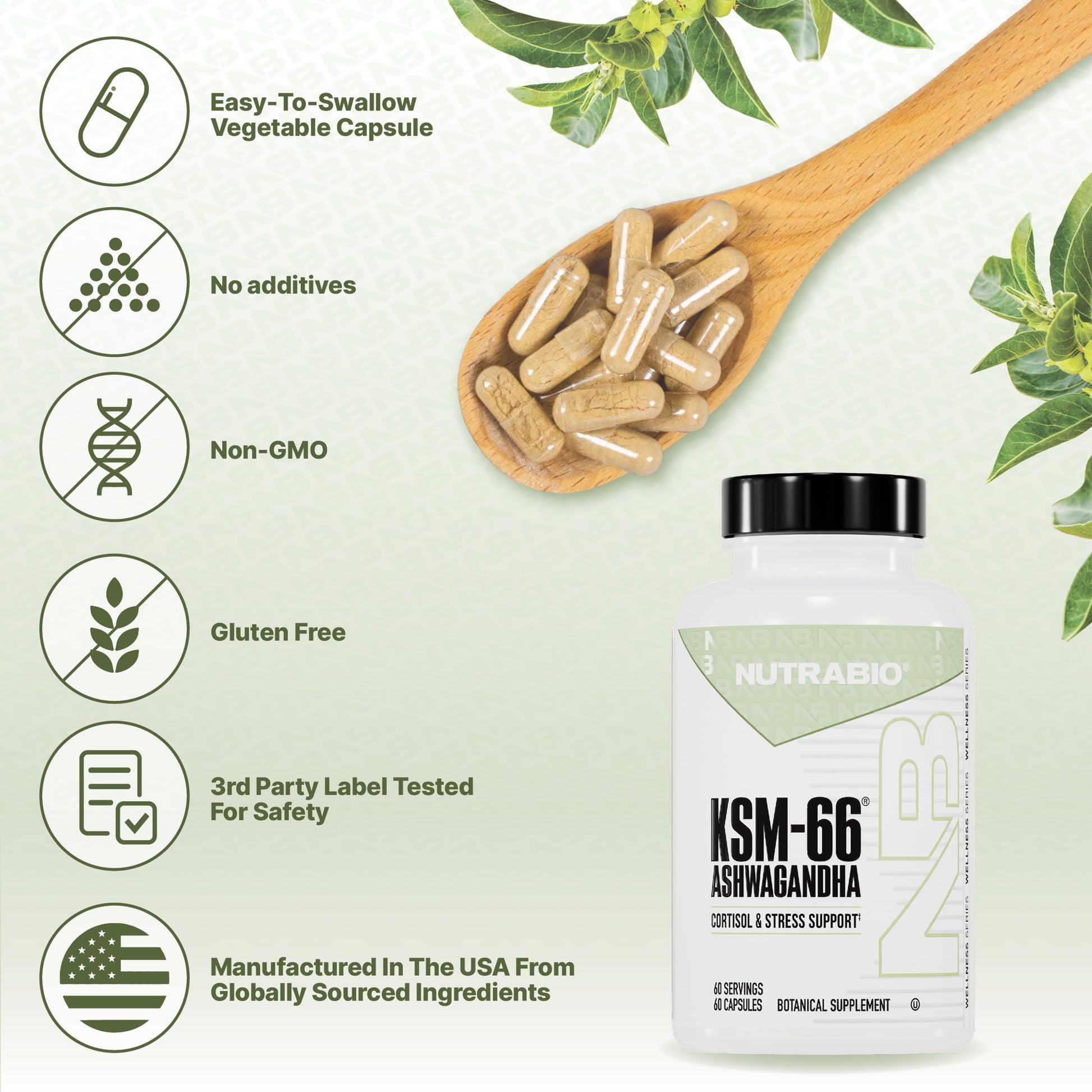 NutraBio Ashwagandha KSM-66 | Ashwagandha Herbal Supplement for Stress, Mood, & Performance | 600 MG of Clinically Studied KSM66 60 Capsules NutraBio buy australia supplements