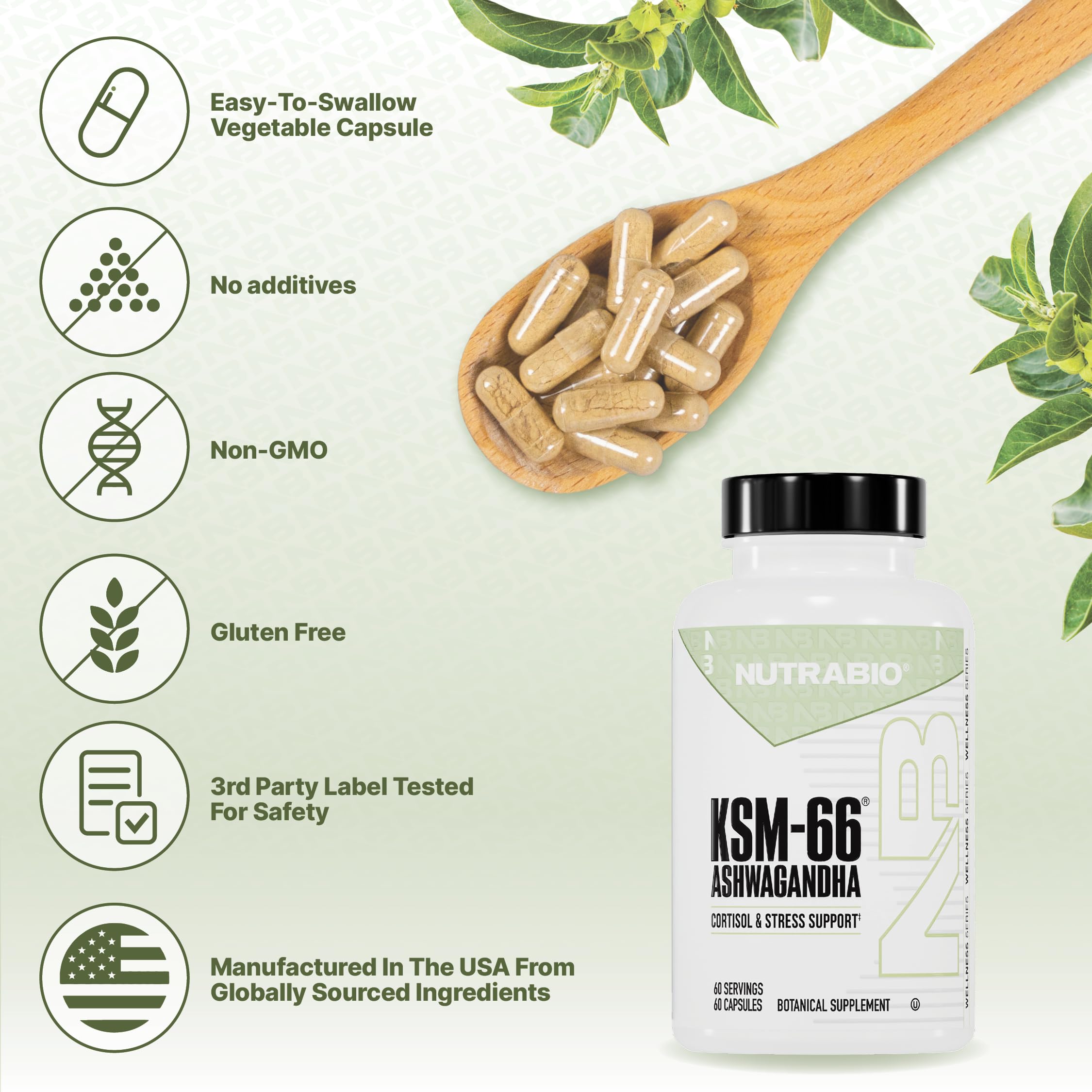 NutraBio Ashwagandha KSM-66 | Ashwagandha Herbal Supplement for Stress, Mood, & Performance | 600 MG of Clinically Studied KSM66 60 Capsules NutraBio buy australia supplements